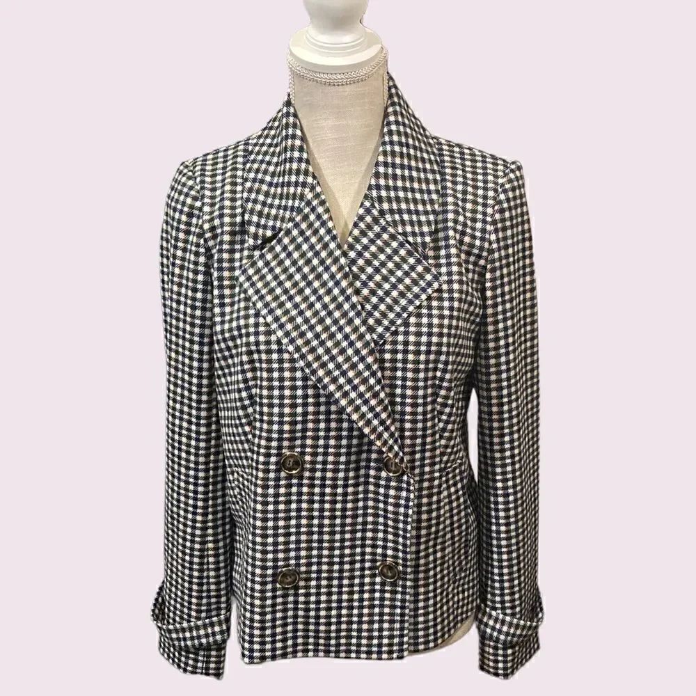 Dennis Basso Checkered Double Breasted Blazer